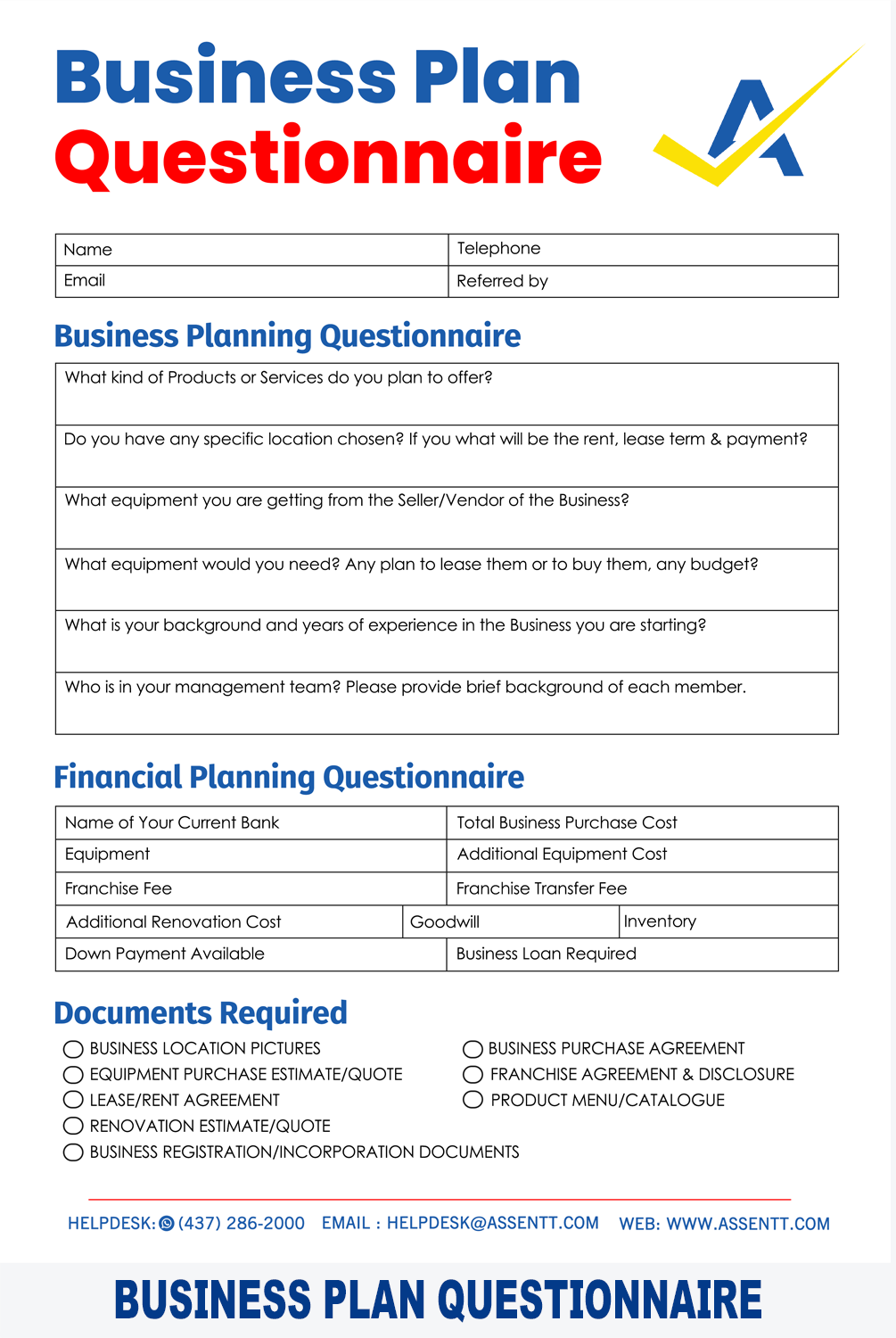 business plan questionnaire for customers