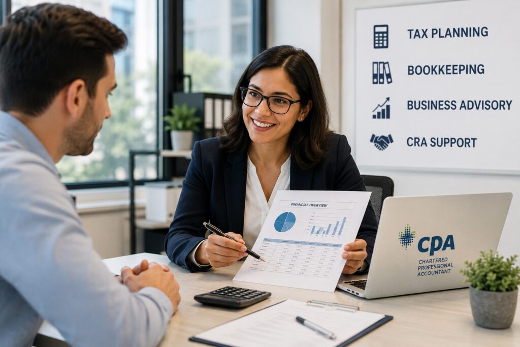 CPA Near Me consultation with a Chartered Professional Accountant helping a client with tax planning and business advisory in Canada