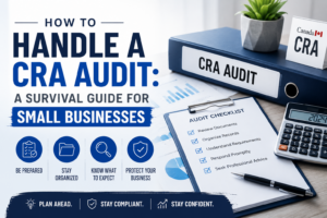 Professional tax consultants analyzing documents to handle a CRA audit successfully